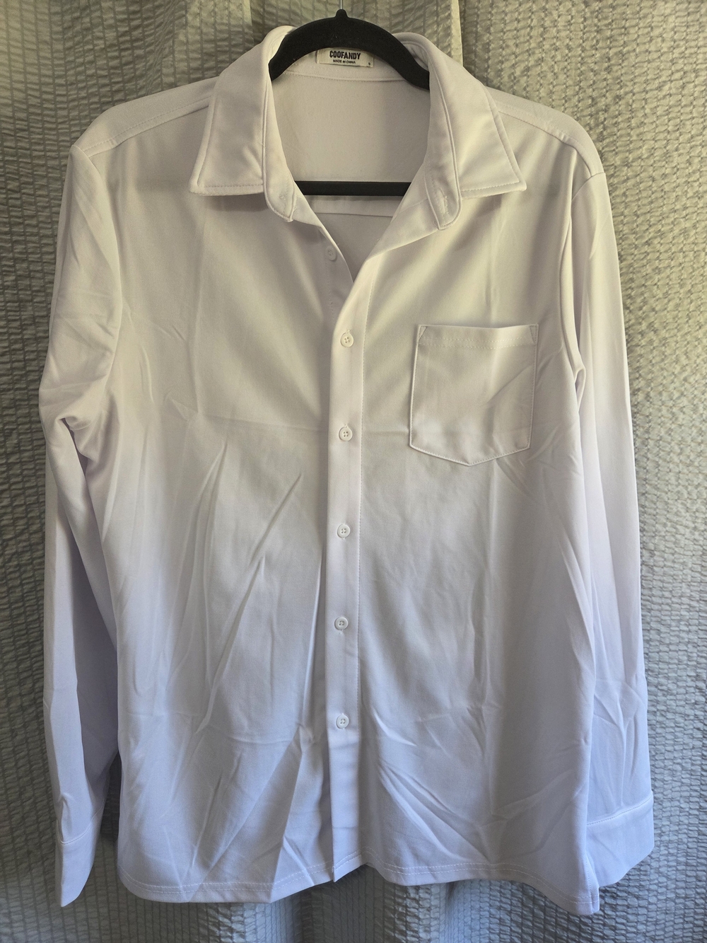 Coolfandy Men's White Long-Sleeve Button-Up Shirt